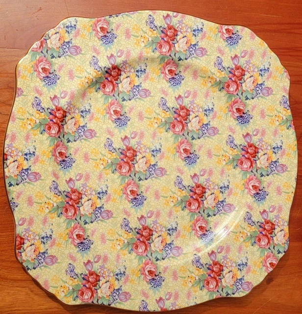 1995 Royal Winton Grimwades Yellow Chintz 11" Square Chop Serving Plate Excellnt