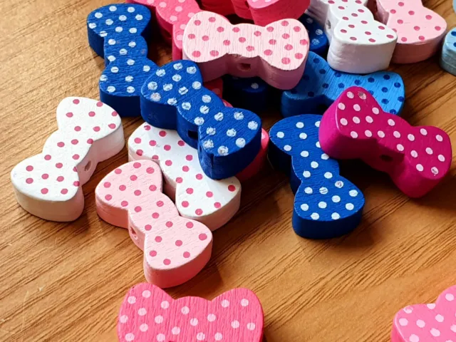 10 WOODEN DOTTY SPOTTY BOW BEADS Mixed 21MM - Jewellery Making Childrens Crafts