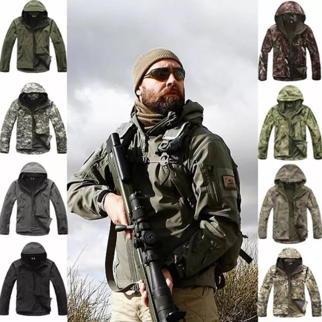 Shark Skin Soft Shell Men Military Tactical Jacket Hood Coat Pants Waterproof