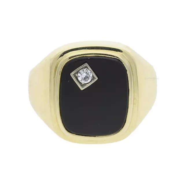 Herren Ring 585/000 (14 Karat) Gold mit Onyx und synth. Zirkonia, getragen 25321