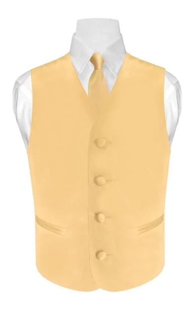 BOY'S Dress Vest & NeckTie Solid GOLD Color Neck Tie Set for Suit or Tux size 12