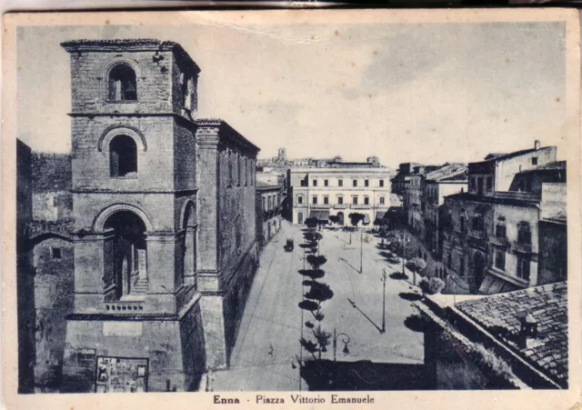 Cartolina  Enna Citta' Antica  Viaggiata 1943 Piazza Vitt. Emanuele
