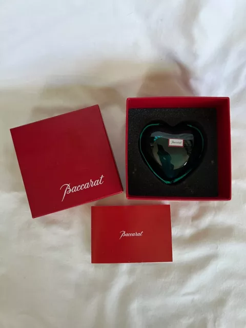 Baccarat Green Crystal Heart Paperweight New in Box