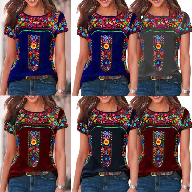 Pull Haut T-Shirt Chemise Tunique T-Shirts Desseré Manche Courte Imprimé Boho .J