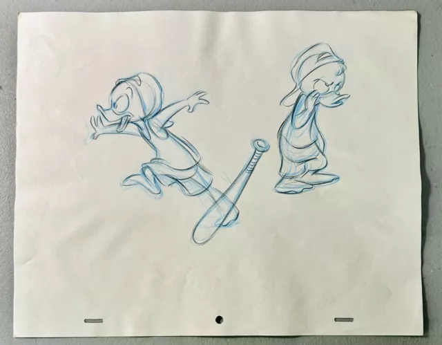1990s Disney Animation Drawing Sketch Huey Dewey Louie Duck Baseball DuckTales