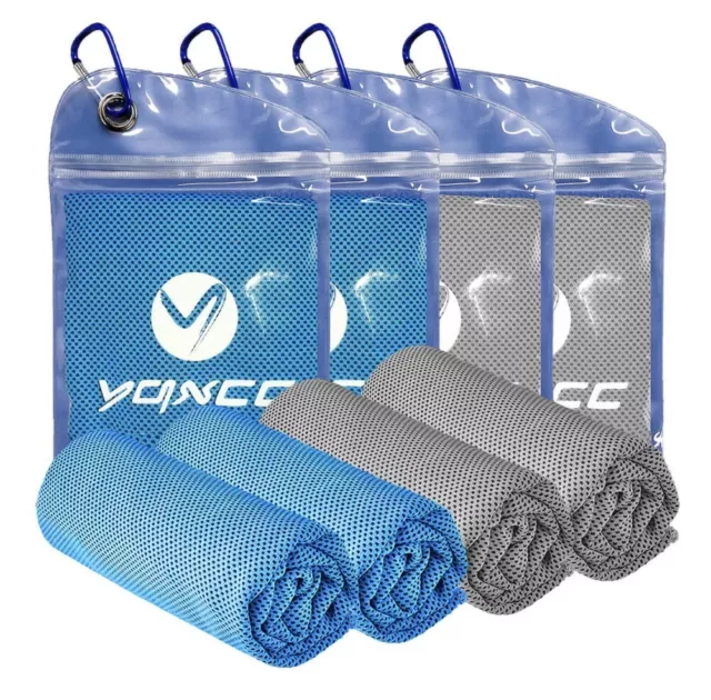 YQXCC Cooling Towels - Light Blue/Light Grey ICE COLD TECH  Pack Of 4 For Gym