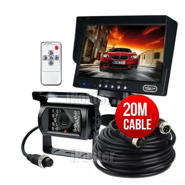 12-24v 4Pin Heavy Duty Truck Reversing Kit 7" Monitor+IR Reverse CCD Camera 20m