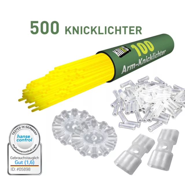 500 Premium Arm-Knicklichter - KNIXS in Gelb 200 x 4 mm mit 2D Verbinder BUNT