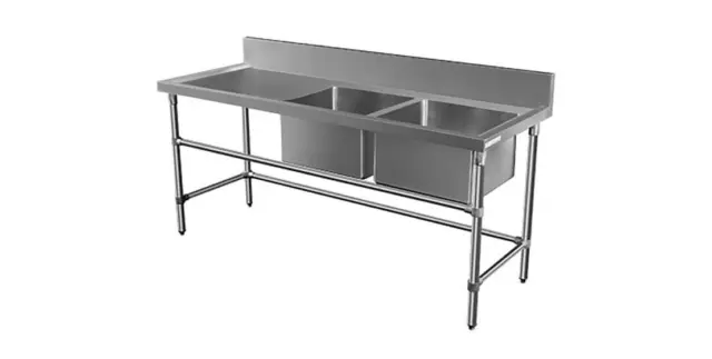 1800x600mm COMMERCIAL DOUBLE RIGHT BOWL KITCHEN SINK STAINLESS STEEL BENCH E0