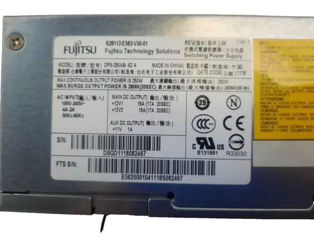 Fuente de Alimentación Fujitsu DPS-250AB-62A 250W PSU Esprimo