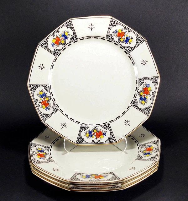Royal Winton Grimwades Dinner Plates Set 4 Art Deco Cream Black