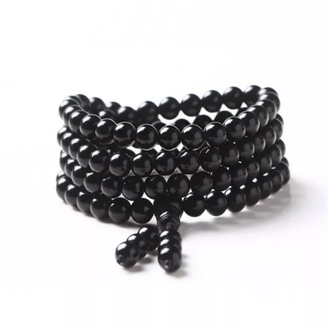8mm 108 black agate Gemstone buddha beads Mala bracelet tassel Lucky cuff Bead