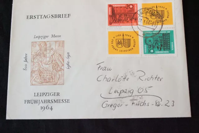 Postkarte Ersttagsbrief mit Briefmarken DDR Leipziger Frühjahrsmesse 1964