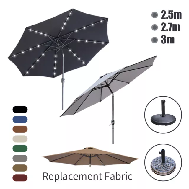 2.5m 2.7m 3m Garden Parasol LED Umbrella Outdoor Sun Shade Patio Fabric Base