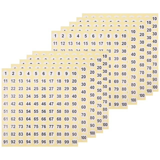 100 Sheets Number Labels Stickers 1-100 Numbers Round Stickers 0.4 Inch Sma K6Y5