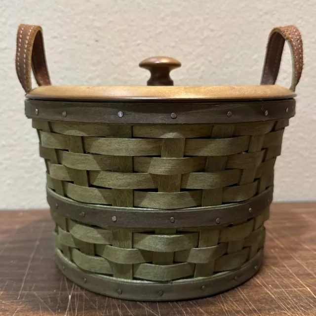 Longaberger Small Bushel Basket, Leaf Green, Protector, Lid, 2005