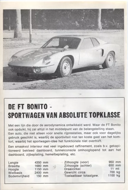 FT Bonito - Kit Fibreglass Sports Car VW Beetle Base brochure/prospekt Dutch 2