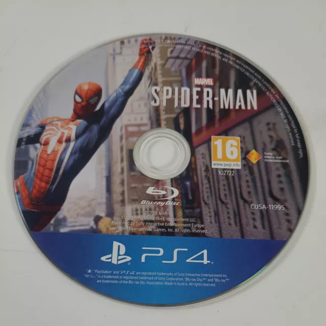 *Disc Only* Marvels Spider-Man Playstation PS4 Action Video Game PAL Spiderman