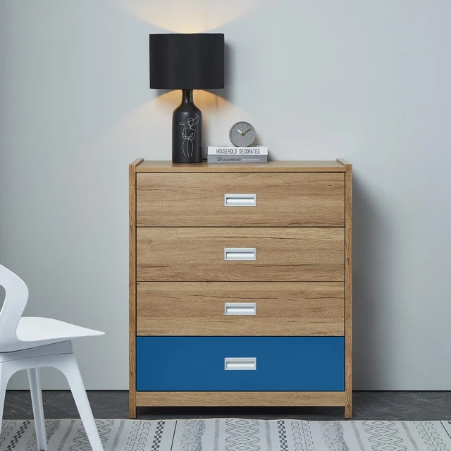 Cassetti portaoggetti 4 cassetti camera da letto mobili per la casa effetto rovere comodino blu