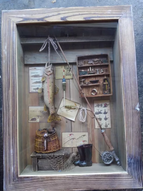 Fishing Shadow Box Vintage Fishing Gear Man Cave Lake House Cabin