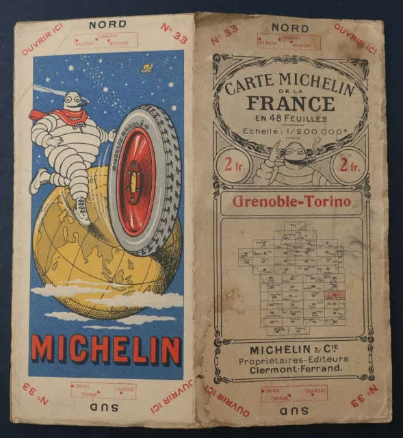 Carte 1923 MICHELIN 33 GRENOBLE TORINO O GALOP Guide Bibendum pneu tyre map