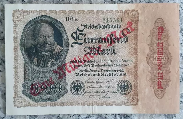 Reichsbanknote 1000 Mark 1922 - mit Überdruck 1 Milliarden Mark