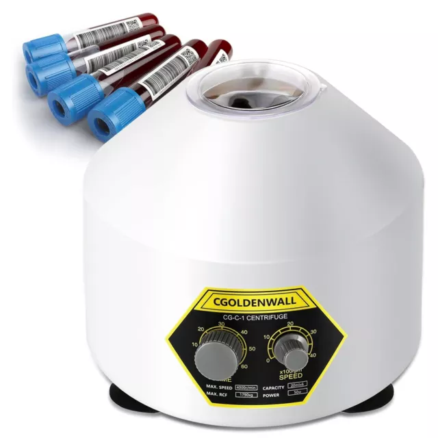 CGOLDENWALL Lab Centrifuge 6*20ml with Transparent Lid, 4000RPM 60min Timer