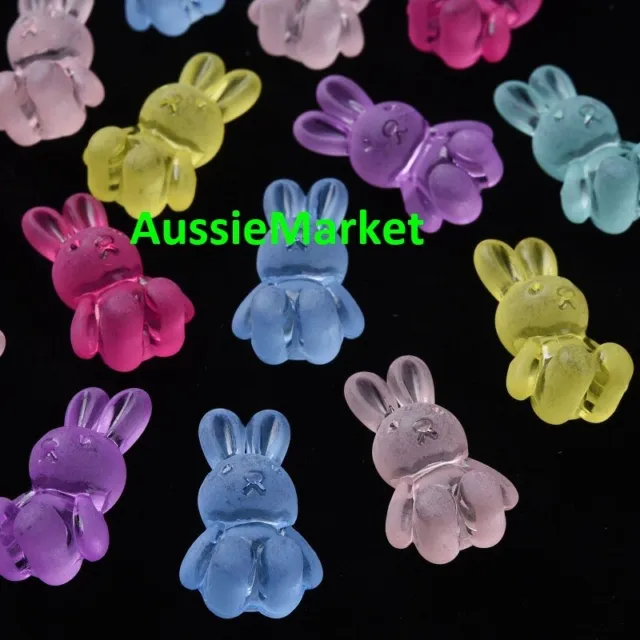 15 x rabbit bunny beads frosted frost mixed colours acrylic plastic easter craft