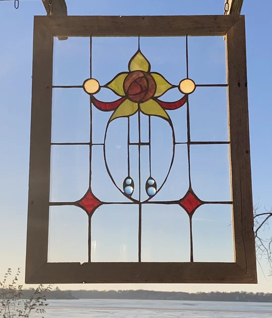 Framed Stained Glass Window Red/Green/Blue/Beige/Multi-color Flower