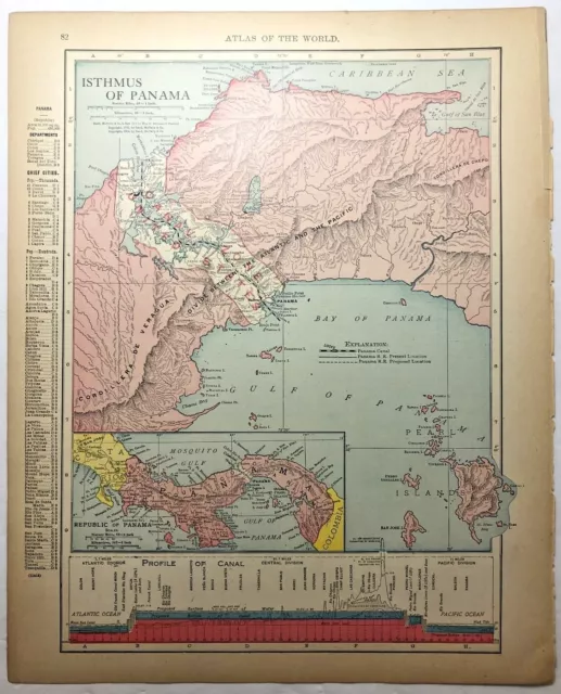 1912 Vintage ISTHMUS OF PANAMA Atlas Map Antique Rand McNally Imperial Atlas