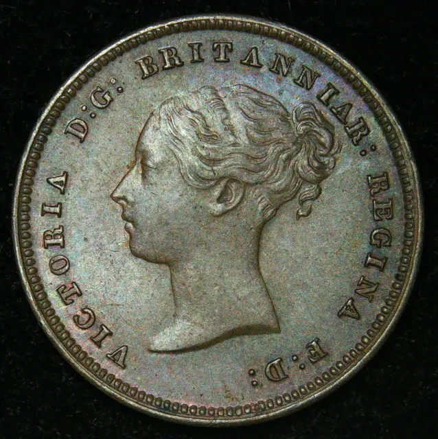 1843 Victoria HALF FARTHING, Young Head Copper Coin - EXCELLENT
