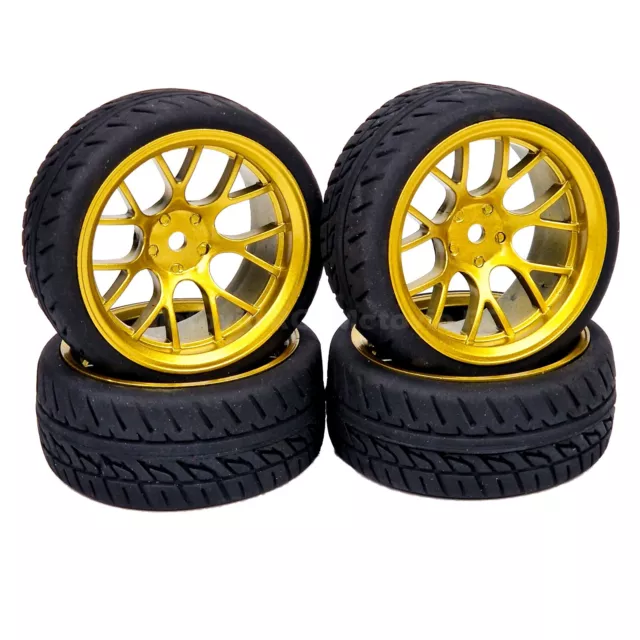 1/10 RC Road Touring Wheel Tyres Wheels Gold Y Spoke for Tamiya TT01 TT02 TT-02