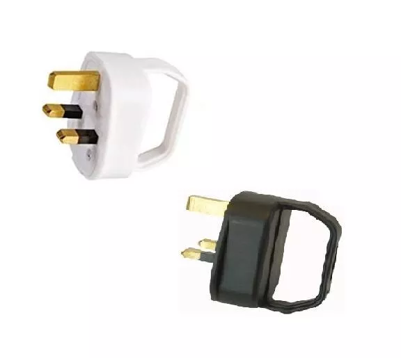 UK Fused 13 Amp White Mains 3 Pin Household Plug socket with Handle-White, Black