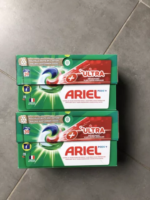 Lot de 2 Ariel PODS+ Ultra Détachant Produit Lessive - 39 Capsules X2