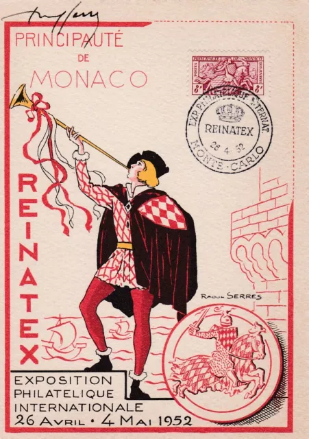 Exposition carte maximum monaco,26/4/1952, exposition philatélique