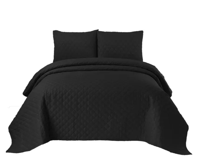 3 PCs Black Bedspread Quilted Reversible Throw Comforter Double Bedding Set