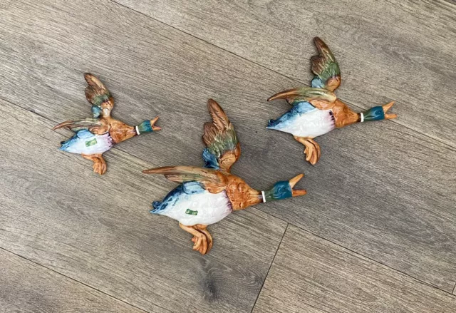 3 Vintage BESWICK flying Mallard Ducks Wall plaques Ornaments 596 2,3,4 Retro