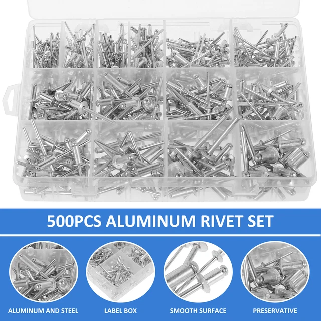 500X BLIND RIVETS Pop Rivets Assortment Kit 14 Sizes Aluminum Blind