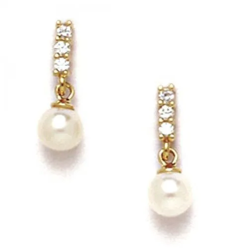 14K Solid Yellow Gold Genuine White Pearl Stud Earrings Screw Back ER-S294