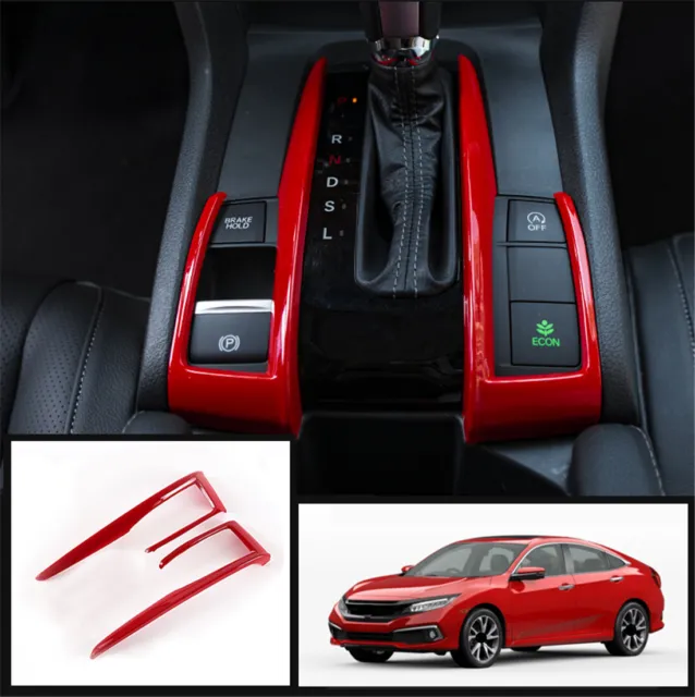 2PCS For Honda CIVIC 2016-2020 ABS Red Interior Gear Shift Box Trim Strip Cover