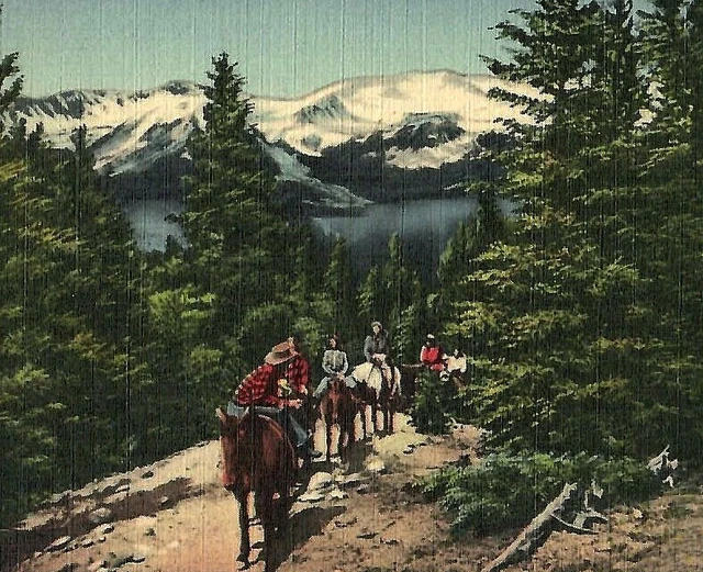 Vintage Linen Postcard Union Pacific Train Railroad Colorado Rockies Mountain