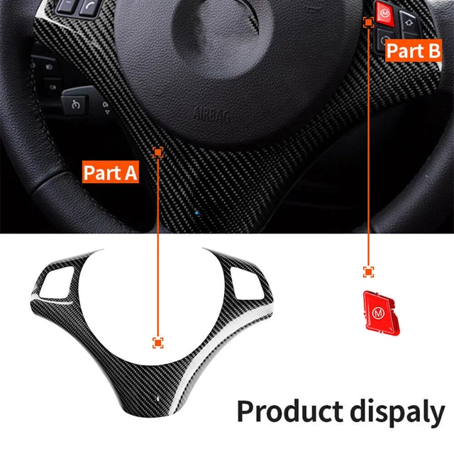 Carbon Fiber Steering Wheel Trim Black For BMW 1 3 Series E87 E82 E88 E90 E92 OA