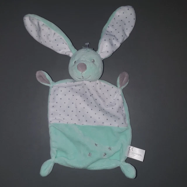 Doudou Plat Lapin Blanc Gris vert Simba Toys Nicotoy Rayé Étoiles pois Neuf