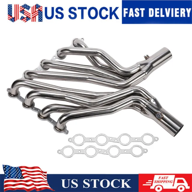 Long Tube Stainless Steel Exhaust Headers Pipe w/ Gaskets for Chevy GMC 07-14 US