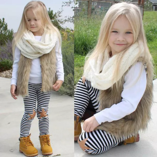 Kids warm Girls Boy Winter Faux Fur Toddler Waist Coat Gilet Jacket Outwear