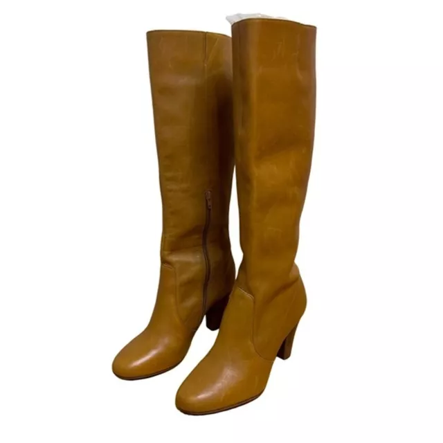Via Neroli Women's Heeled Boots 9.5 M Carla Camel Leather Knee High Inside Zip