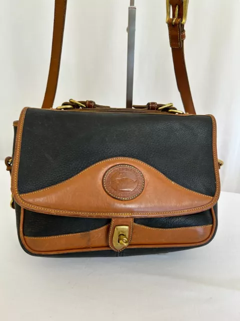 Vintage Dooney & Bourke Womens Black and Brown Leather All Weather Crossbody Bag