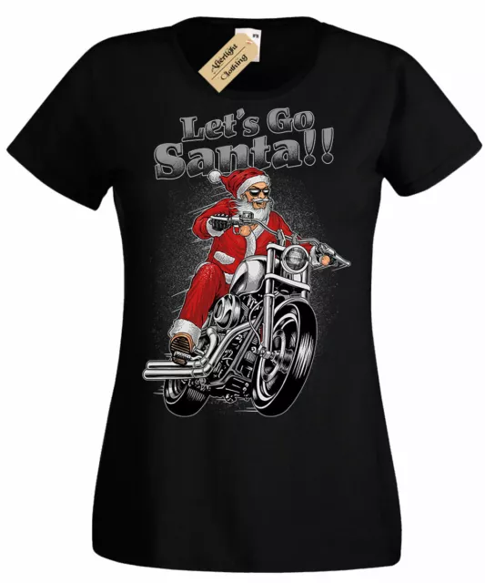 T-shirt Lets Go Santa Christmas biker moto di Natale donna donna