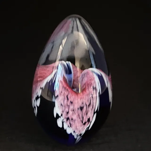Glass Eye Studio Pink Blue White Swirl Egg Shaped Paperweight Signed Dated
