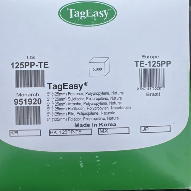 (Box of 5000) TAGEASY TAG EASY 125PP-TE / MONARCH 951920 5” Merchandise Tagging